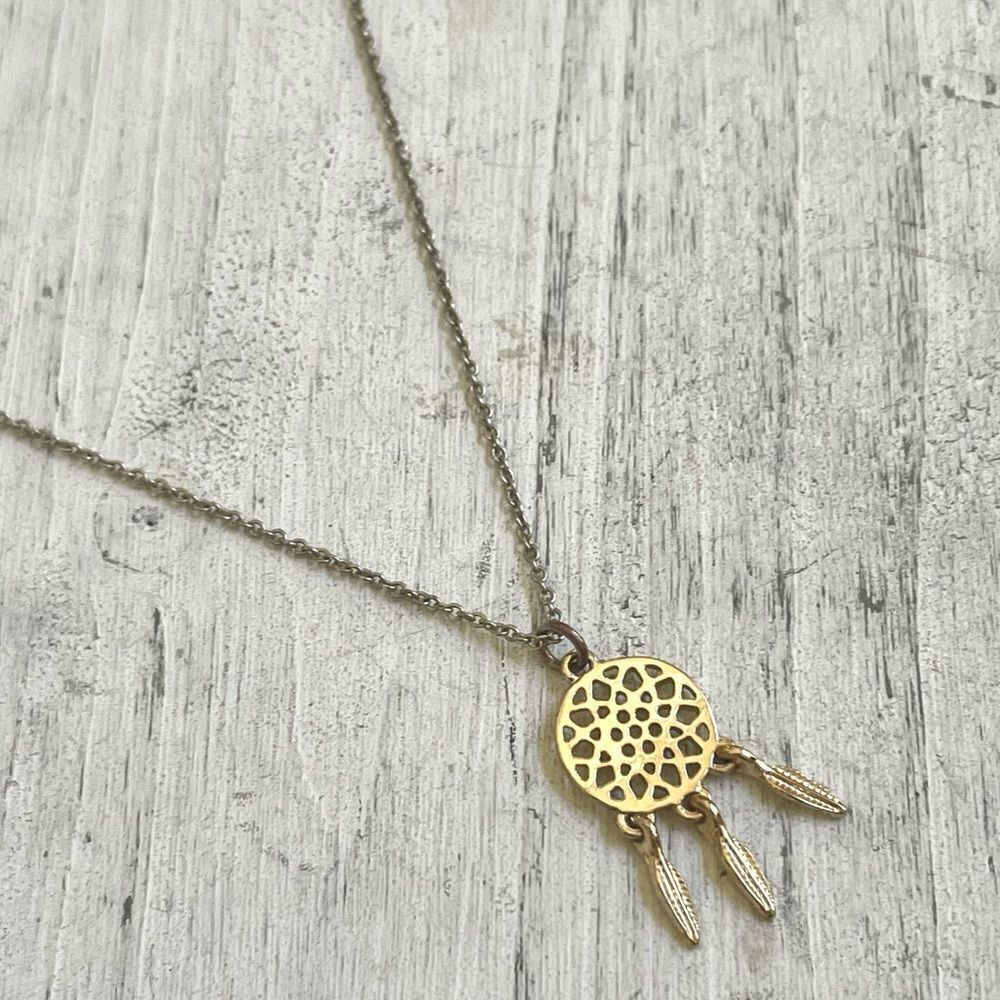 Dainty gold and silver tone dream catcher necklace